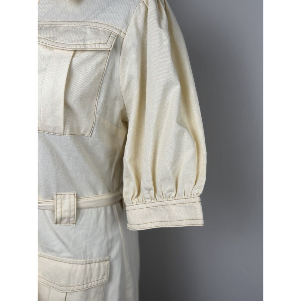 MINKPINK Cream Utility Shirt Dress Puff Sleeve Button Front Belted Dress Medium - Picture 8 of 16